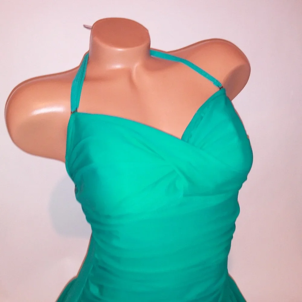 Shore Shapes One Piece Swim Size 10 Teal Solid Ruffle Lightly Lined Wireless